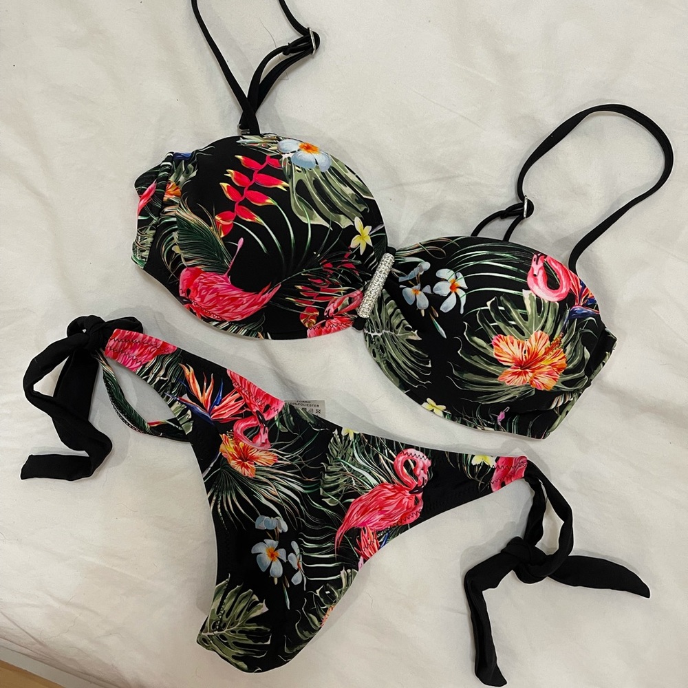Brazilian bikini two piece thong swimwear women small black colorful